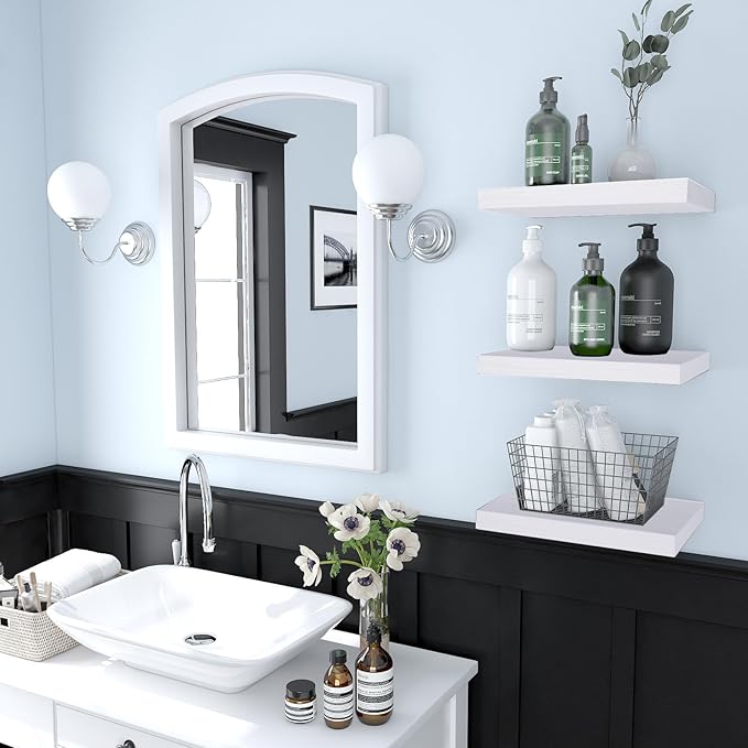 Small Floating Shelves for Wall - 12 x 9 Inch White Shelves for Bedroom, Living Room, Bathroom, Kitchen, Office Decor Set of 3