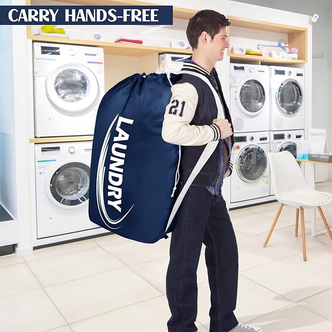 Sylfairy 2 Pack XL Laundry Bag with Strap, Heavy-Duty Travel Laundry Bag, Rip-Stop Dirty Clothes Shoulder Bag with Drawstring, Easy Fit a Laundry Hamper or Basket Travel Essentials