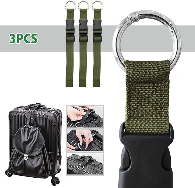 3PCS Add a Bag Luggage Strap Jacket Gripper, Luggage Straps Carry-on Baggage Suitcase Straps Belts Travel Accessories,Carry Your Extra Bags(Army Green)