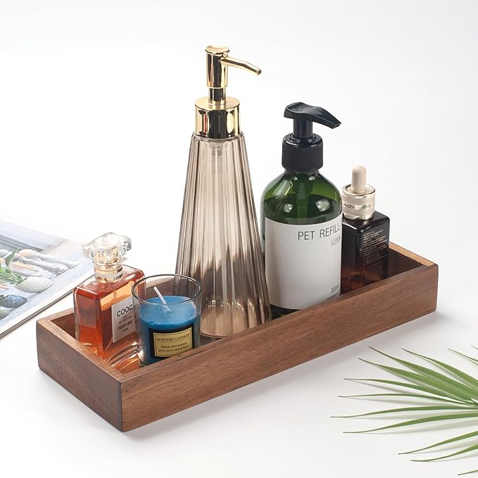 Bathroom Vanity Tray, Bathroom Tray for Counter, Acacia Wood Toilet Tank Tray for Organizing and Home Decor (11.8 x 4.5 x 1.6 inch)