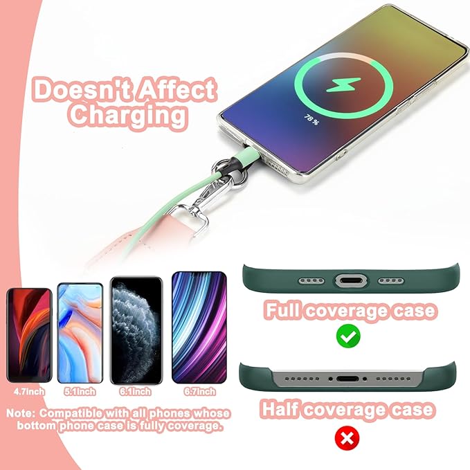 XANGNIER Clip and Go Strap for Phone with Wallet Crossbody, Phone Strap with Zippered Wallet, Adjustable Anti Theft Cellphone Lanyard for Women, Cellphone Chain Accessories, Multicolor 18