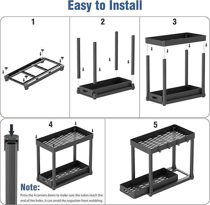 2 Pack Pull-Out Storage Organizers, Under Sink Organizer and Storage for Bathroom & Kitchen,Multi-Purpose Under Cabinet Organizers and storage Black