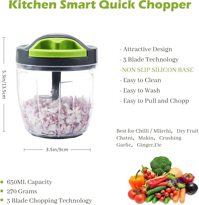 ZHANG XIAO QUAN SINCE 1628 Portable Manual Vegetable Chopper, Hand Pull String Vegetable Garlic Mincer Onion Cutter for Veggie, Peppers, Tomatoes, Ginger, Fruits, Nuts, 3.6 Cup(900ml) Food Chopper