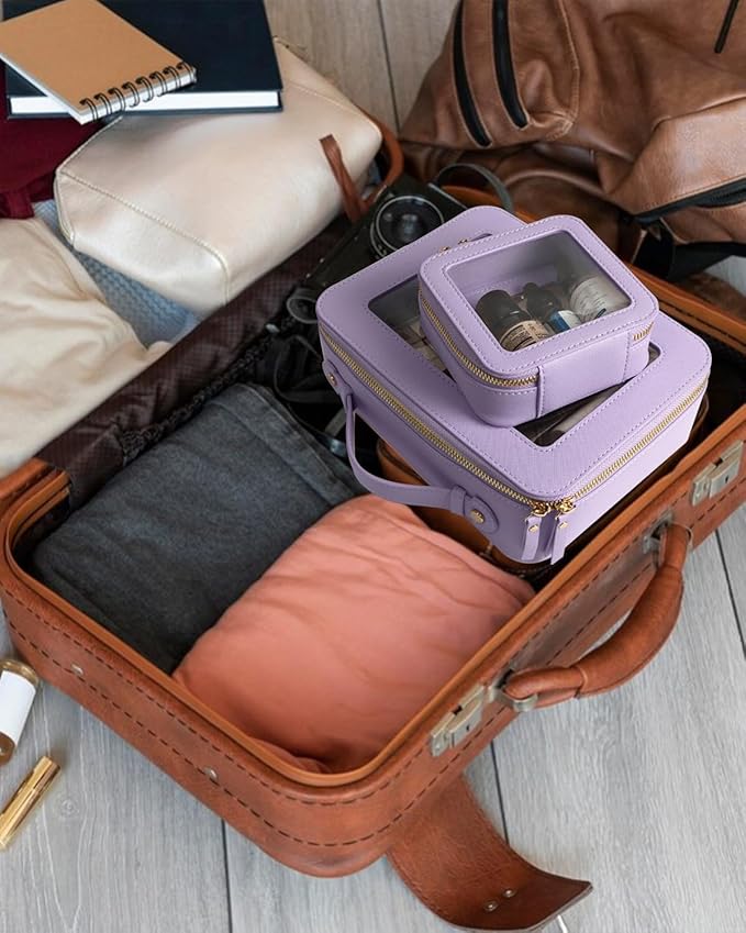 Travel Clear Makeup Bag Set, TSA Approved Cosmetic Bag Case with Zipper Portable Makeup Pouch Toiletry Bag Women Traveling Cosmetic Organizer Storage Bag Car Organizer Car Essentials for Women