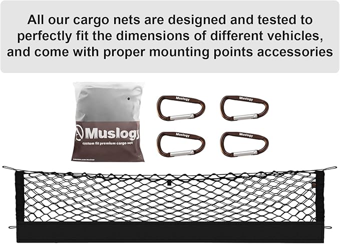 Muslogy Envelope Style Trunk Cargo Net Compatible with 2018-2023 Chevy Traverse Accessories Custom Fit Trunk Organizer Upgraded Mesh Storage Luggage Net with Metal Hooks