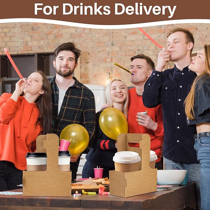 2 Cup Drink Carrier with Handle - 20Pcs Disposable Cardboard Coffee Cup Holder Portable Foldable Tray Drink Caddy Cup Carriers to go Cup Holder Food Delivery Accessories for Hot/Cold Drinks