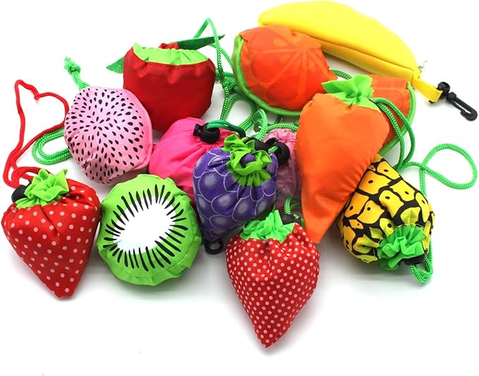 10PCS Fruits Reusable Grocery Shopping Tote Bags Folding Pouch Storage Convenient for Travel