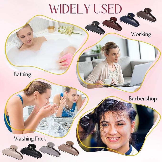 8 Pcs Large Acrylic Hair Claw Clips for Women Non-slip Strong Hold Jaw Clamps for Thick Thin Hair (French,Earth Tone Color)