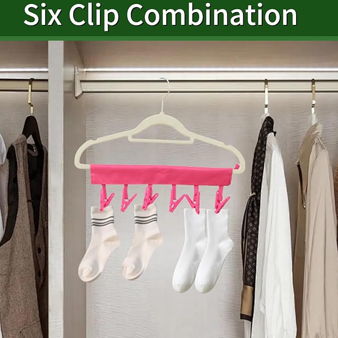 Travel Hangers for Cruise & Hotel – Foldable and Magnetic Clothes Line with Sock Drying Rack – Perfect for Traveling and Compact Storage,Hanger with 6 Clips Pack of 3(Red, Blue, Rose red)