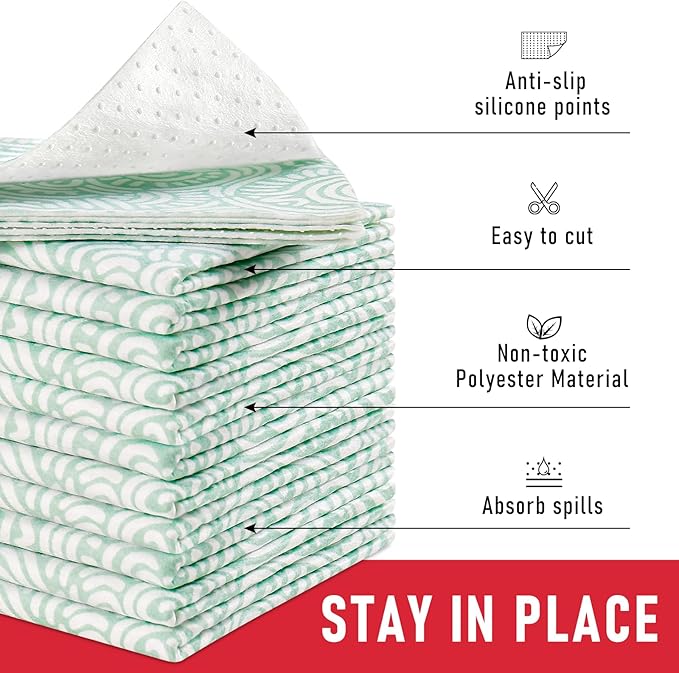 Cooyes 12 Pack Fridge Bin Liners, 12“ × 24” Refrigerator Mats with Non-Slip Particles, Drawer Liners for Kitchen Cabinets, Breathable Cloth Material BPAfree, Keep Produce Fresh Longer