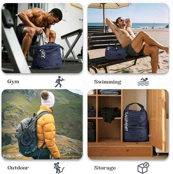 Travel Laundry Bag, Vacuum Compression Dirty Clothes Travel Bag, Waterproof Wet/Dry Space-Saving Laundry Storage Organizer, Smell Proof Storage Bag for Clothing, Swimming, Yoga, Gym, Camping