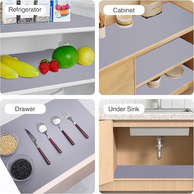 Drawer and Shelf Liner for Kitchen Cabinet, Non-Adhesive Cabinet Liner 18in x 10FT, Waterproof Shelf Paper Non-Slip Mats Cupboard Liners Contact Protect Dresser/Shelves/Table-Grey