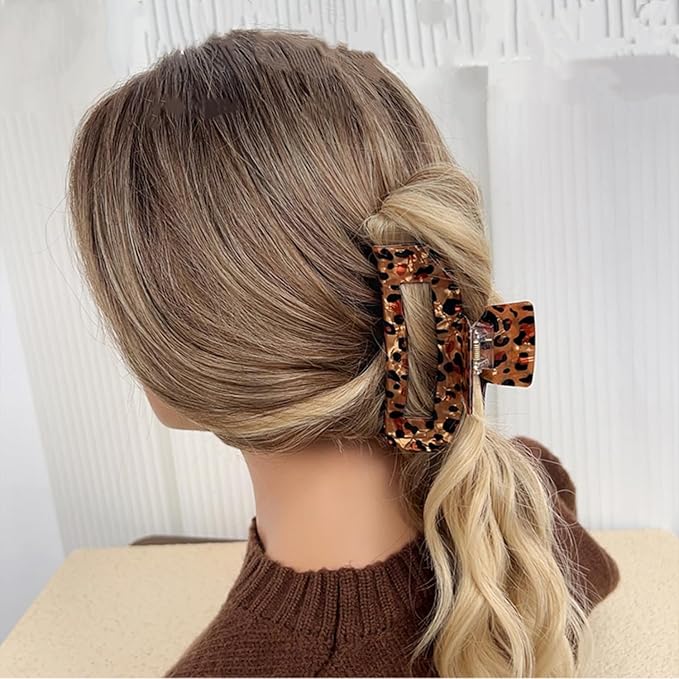 4 Inch Tortoise Hair Claw Clips, Large Acrylic Banana Barrettes Jaw Clips, Fashion Strong Hold Leopard Print Stylish Hair Accessories for Women Thin Thick Hair (2pcs)