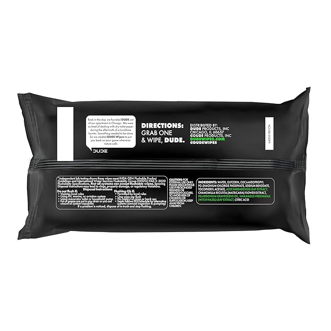 DUDE Wipes Herbal Relief Flushable Wipes - Extra-Large Adult Wet Wipes - 3 Pack (144 Count) - Infused with Soothing Witch Hazel, Geranium Essential Oils, Vitamin E, and Aloe - Septic and Sewer Safe