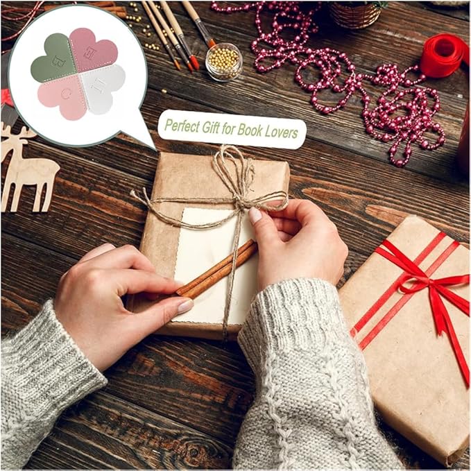2PCS Personalized Leather Heart Bookmark, 26 Letters Customized Corner Book Mark for Reading Women, Book Marker with Initials,Cute Gifts (Green+Light Brown, E)