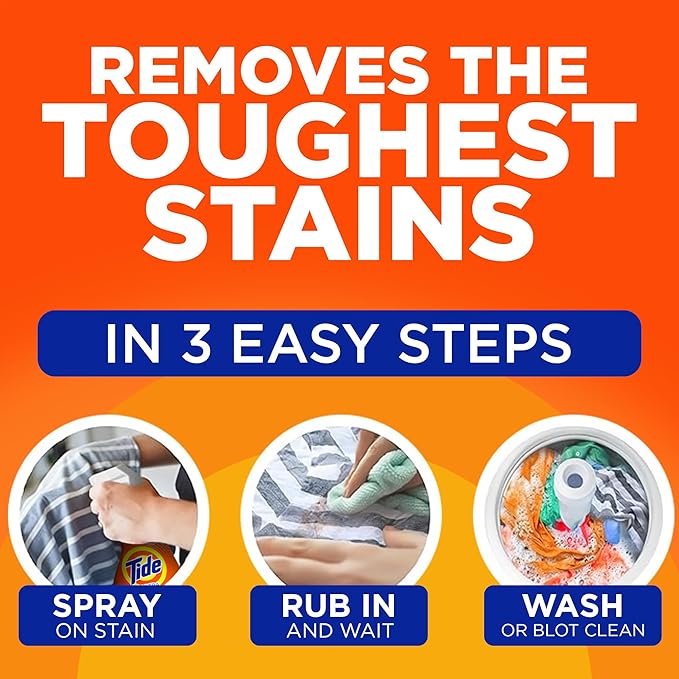 Tide Laundry Stain Remover Spray with Oxi, Travel Stain Remover for Clothes, Carpet, Upholstery, Pet Bedding, Stain Treater Spray for Tough Stains from Wine, Coffee, Grease, 3 Oz (Pack of 2)