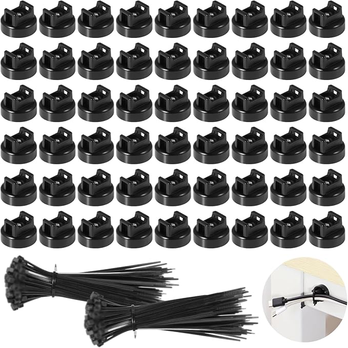 Magnetic Cable Zip Tie Mounts, 15 Pcs Magnets with 50 Pcs Cable Zip Ties, Multipurpose Magnetic Cables Holder for Cables Management, Wire Management Bases