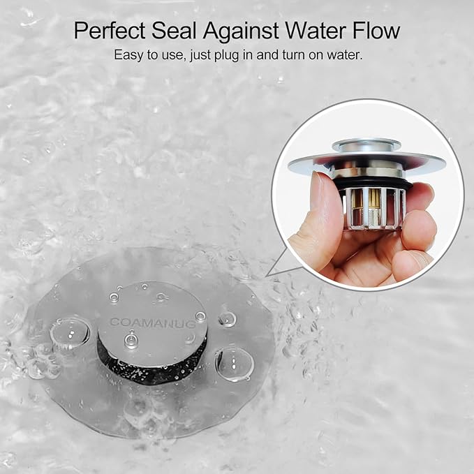 COAMANUG Bathtub Stopper | Shower Drain Hair Catcher, Pop-up Tub Stopper with Strainer | Pop-up Bathtub Drain Plug | Drain Protector for 1-1/2 to 1-3/4" Bath Drain Hole- Pearl Chrome