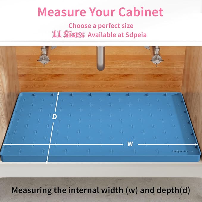 Sdpeia Under Sink Mat 34"×22" Waterproof Silicone Cabinet Liner & Sink Protector for Kitchen & Bathroom, Multi-Purpose Organizers Tray for Pets, Laundry, Cat Litter Mat