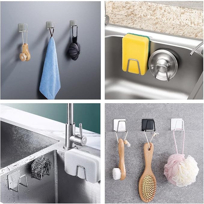 LEFTSTARER 4 Pack Sink Sponge Holder for Kitchen Sink Caddy Premium SUS304 Stainless Steel Rustproof Waterproof Quick Drying Small Strong Adhesive Sponge Holder (8)