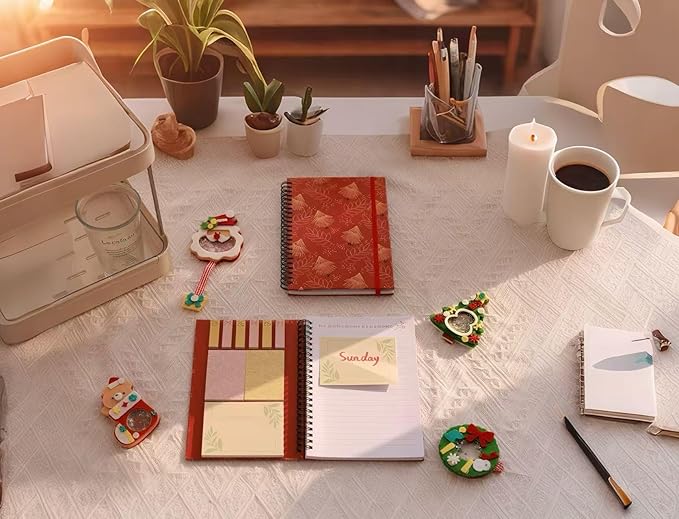 A5 Spiral Sticky Notebook,with 9 pads of decorated sticky notes and a handy notebook,Chrismas Note Pads Teacher Appreciation Gift XMS Gift Writing Memo Pads School Office Supplies and Daily Life Organization (Starla)