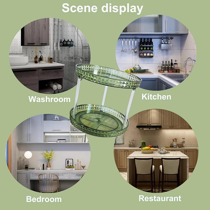 2 Tier Diamond Lazy Susan Bathroom Organizer Countertop, 9.25Inch Clear 360 Rotating Makeup Organizer for Cabinet, Kitchen, Pantry, Countertop, Bathroom, Skincare Perfume Organizer and Storage