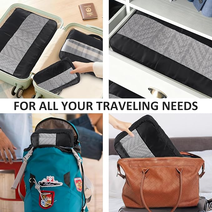 U+U 5 Set Packing Cubes for Travel Essentials Ultralight Luggage Packing Organizers with Laundry Bag and Shoe Bag for Vacation, Business Trip and Camping (Black)