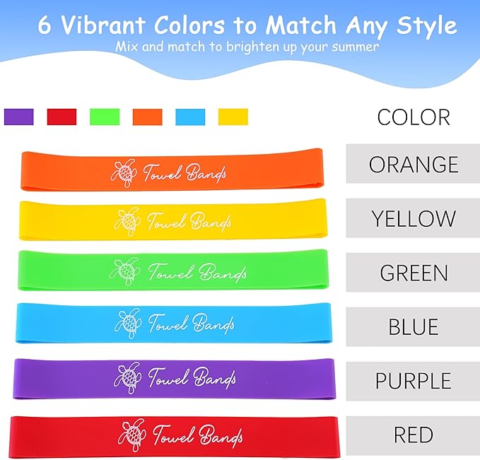 6 Pack Towel Band for Beach Pool Lounge Chair Strap Clip Carnival Cruise Ship Essentials 2026 Packing List Royal Caribbean Card Lanyard Cup Luggage Tag Holder Women Vacation Must Haves Summer Travel