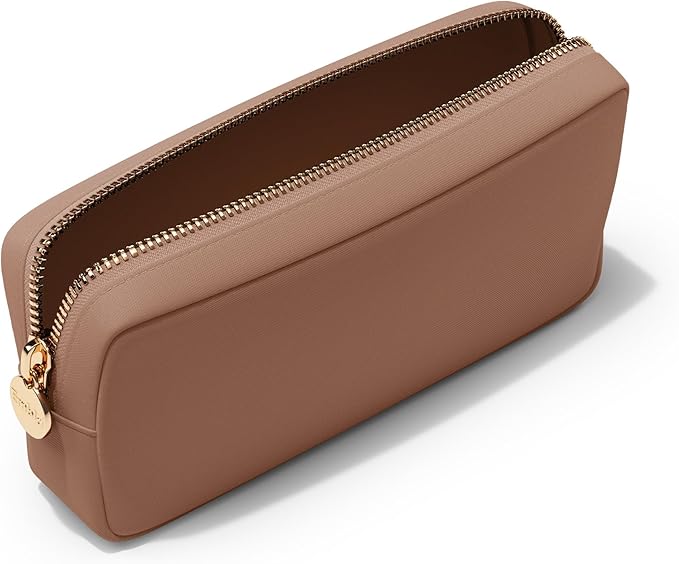 Embla Makeup Bag Travel Cosmetics Pouch and Toiletry Bag, Nylon Zipper Pouch Purse, Cute Make Up Organizer Storage Tote for Women Girls, Travel Skincare Case, Small Makeup Bags, Mocha Mousse