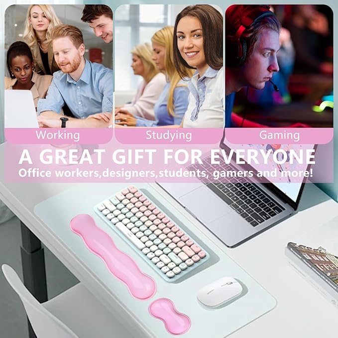 Gel Keyboard and Mouse Wrist Rest, Cute Wrist Support and Arm Support Keyboard Rest for Keyboard and Mouse Typing Pain Relief, Suitable for Office/Computer/Laptop/Gaming (Transparent Pink Set)