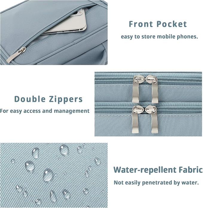 mygreen Electronics Travel Organizer, Waterproof Electronic Accessories Case Portable Double Layer Cable Storage Bag for Cord, Charger, Flash Drive, Phone, iPad Mini, SD Card, Gifts for Him, Grey Blue