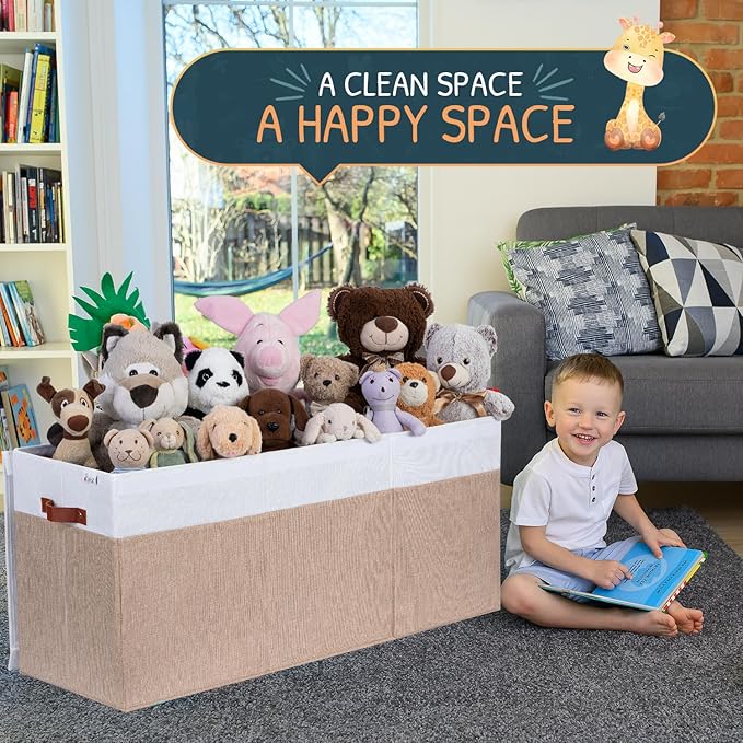 Extra Large Toy Storage Organizer with Lid - Sturdy, Collapsible Toy Chest Storage Box Design - Toys Bin with Dividers for Kids, Nursery, Bedroom, Playroom 37"x16"x14"