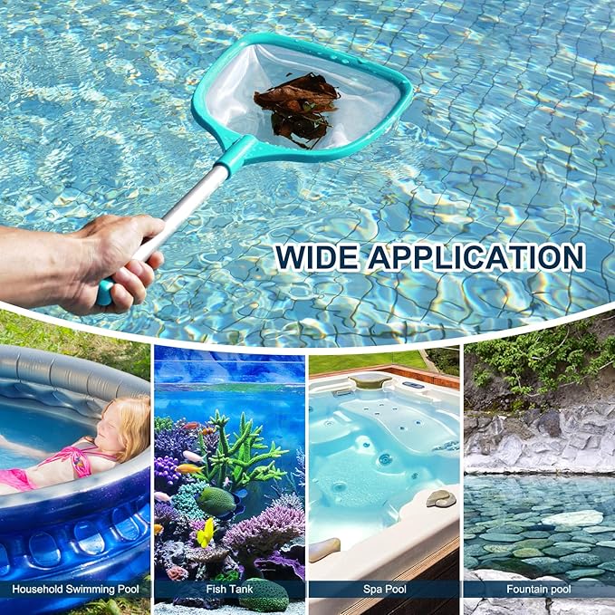 Pool Skimmer - Pool Net with Reinforced Frame & Ultra Fine Mesh, Large Capacity Deep Rake Pool Skimmer Net for Fast Debris and Leaf Removal in Swimming Pools, Spas, Hot Tubs and Fountains