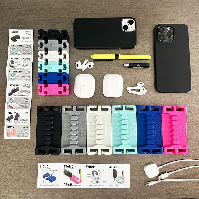 DeskBrick – Patented Non-Slip Steel-Weighted Desk Organizer & Cable Management Gadget, Versatile Cord, Phone & Accessory Holder for Office, Home & Desktop – Best Gift for Men. Aqua