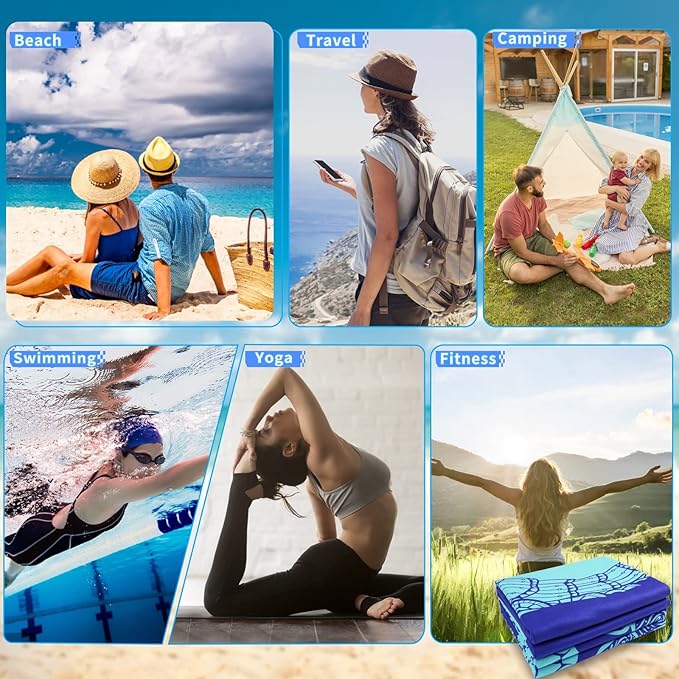 4 Pack Microfiber Oversized Lightweight Beach Towel 71"x32" Extra Thin Large Sand Free Towels Travel Swim Pool Yoga Gym for Adults Women Men Beach Essentials Accessories Vacation Gift