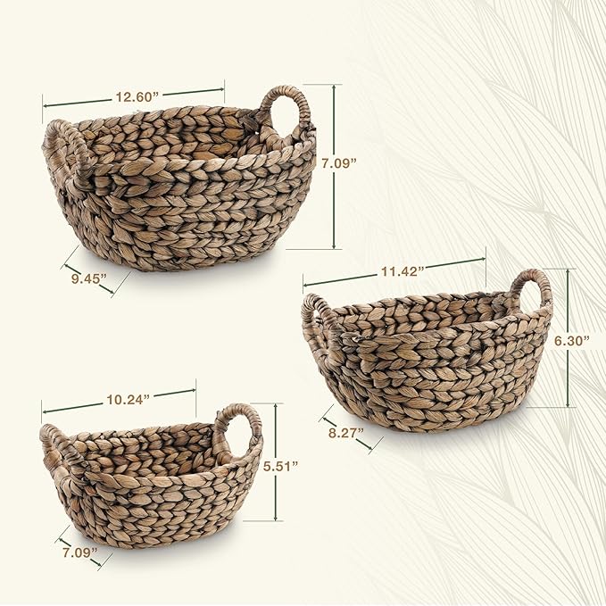 Set of 3 Wicker Storage Baskets for Organizing - Woven Decorative Baskets with Handles - Organizers for Bathroom, Kitchen, and Shelves (Espresso)