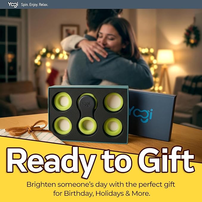 Yogi Fidget Toy – Silent Sensory Spinner for Adults & Kids – Stress Relief Fidgets for ADHD, Anxiety – Fidget Toys for Adults – Includes 5 Finger-Fit Rings – Work, School & Travel – Moonlight