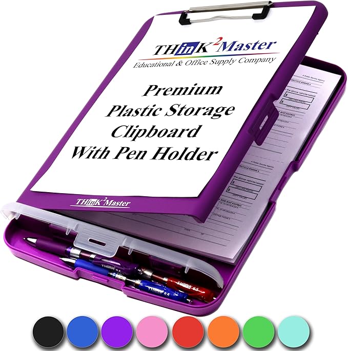 Think2Master Purple Plastic Storage Clipboard with Pencil Holder. | 25% Heavier & 25% Sturdier| Heavy Duty. Must Have for Nurses, Teachers & Classrooms.
