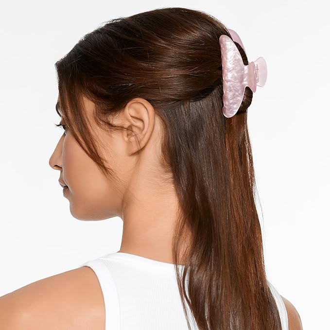 CWJCYTNSN 2 PCS Hair Claw Clips for Women Non-slip Hair Clips Strong Hold Large Hair Claw Clip for Thick Thin Hair Pink Elegant Hair Accessory for Girls