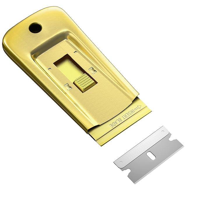 Bates- Metal Razor Blade Scraper Tool, 2 Pack, 30 Extra Blades, Gold, Heavy-Duty Cleaning Razor Scraper Tool