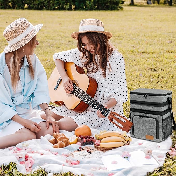 Insulated Lunch Bag for Women Men, Reusable 3-Layer Lunch Box for Women, Expandable Reusable Water-Resistant Lunch Box for Work Travel Office Picnic Hiking