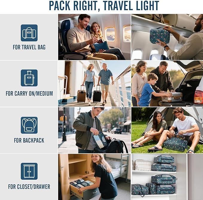 Veken 8 Set Packing Cubes for Travel Essentials, Suitcase Organizer Bags in 4 Sizes, Carry-On Luggage Accessories with Large Laundry & Hanging Toiletry Bag, Must-Have for Airplane, Road Trip & Camping