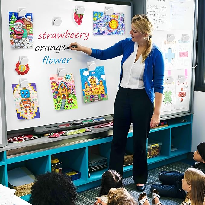 8 Pack Magnetic Clips Heavy Duty, White Magnet Clips for Fridge, Refrigerator Magnets, Strong Magnetic Clip, Scratch Free Magnets with Clip for Whiteboard, Refrigerator, Cruise, Locker