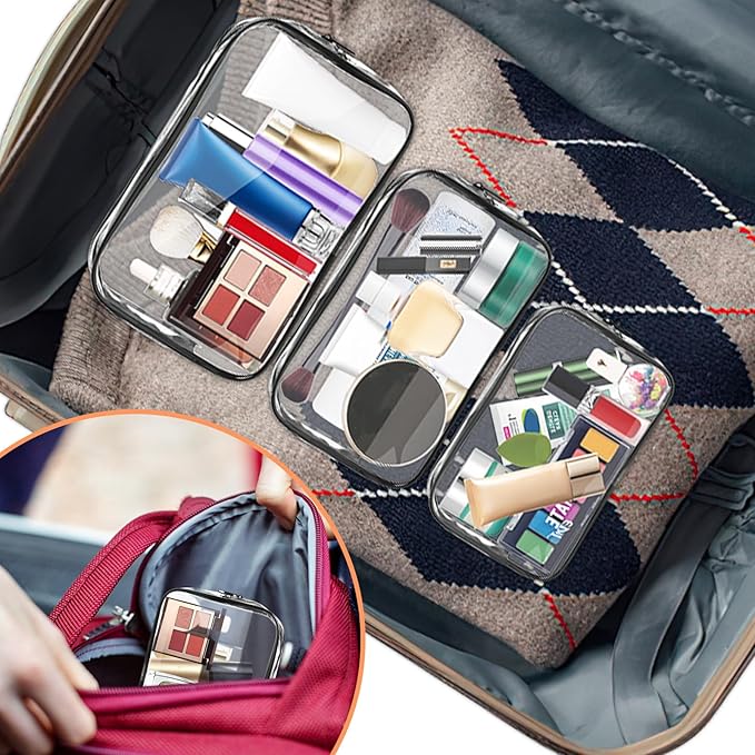 AURUZA Clear Makeup Bag,Portable Travel Toiletry Bags with Zipper, TSA Approved Clear Organizer Bags, PVC Cosmetic Pouch for Airport Airline Compliant