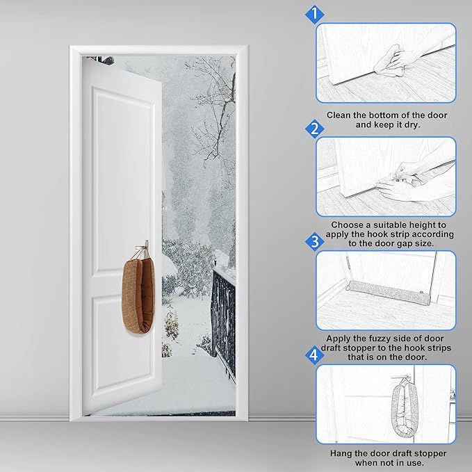 NABOWAN 32" Weighted Under Door Draft Stopper - Triangular Door Draft Blocker with Hook Loops for Easy Install, Save Energy, Home Room Essentials