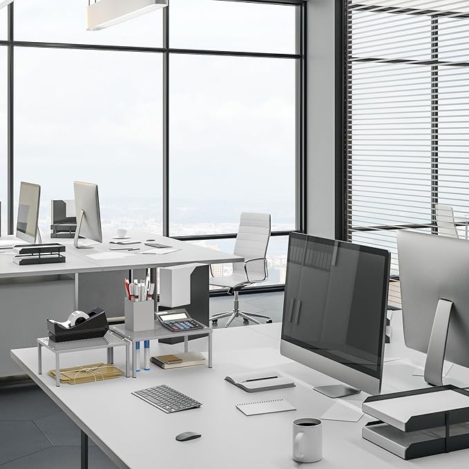 Simple Houseware Metal Top Expandable Stackable Kitchen Cabinet and Counter Shelf Organizer, Silver