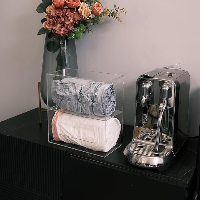Trash Bag Dispenser Roll Holder Wall Mount and Under Sink, 2 Compartment Clear Acrylic Cabinet Kitchen Organizer Storage Box for Garbage Bags Grocery Bag Can Plastic Shopping Bag Container…