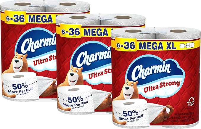 Charmin Ultra Strong Toilet Paper, 18 Mega XL = 108 Regular