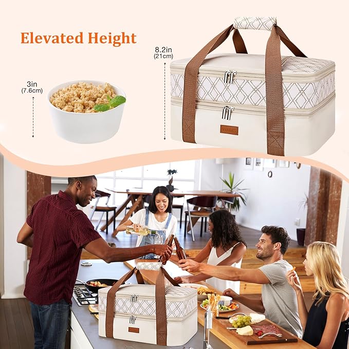 Vuudh Expandable Casserole Carrier Bag - Double Decker Food Bag, Insulated Casserole Carrier for Hot or Cold Food, Lasagna Holder Tote for Picnics, Beaches, Traveling or Gifts