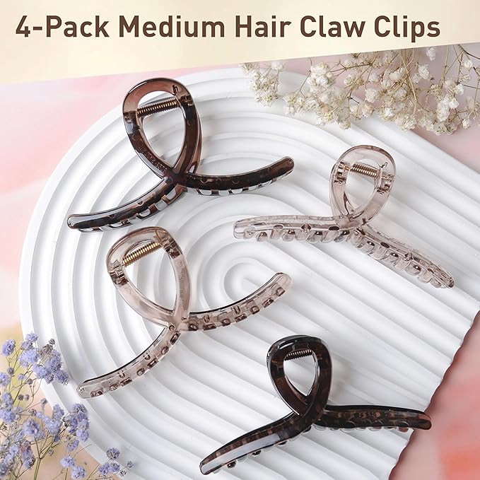 Emma Lily 4pcs Medium Hair Claw Clips for Women – Dark & Light Brown Strong Hold for Thin Hair Casual Daily Use